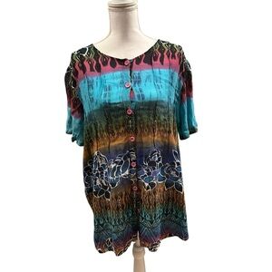 Multicolor Women's Swim Cover up Beach Resortwear versatile button up  M